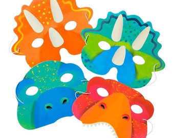 Dinosaurier Party Masken 8pk | Dinosaurier Gastgeschenk | Drei-Rex Geburtstags-Dinosaurier-Geburtstag | Jurassic Party | Urtiere | Papiermasken