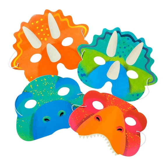 Dinosaur Party Masks | Dino Party Favors | Three-Rex Party | Boys Birthday Party | Jurassic World Decor | Prehistoric Party | 8 Paper Masks Il_570xn