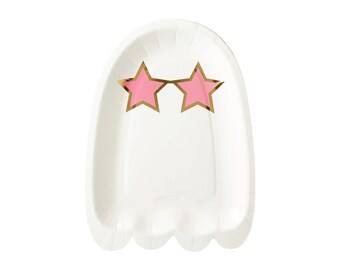 Ghost Halloween Party Plates (8ct) – Pink Star Sunglasses Design for Groovy Halloween
