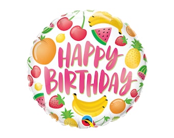 Tutti Frutti Happy Birthday Balloon 18" | Two-tti Frutti Birthday | Tutti Frutti Party Decor | Summer Luau Pool Party | Fruit Birthday Party