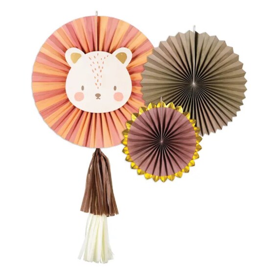 Leo the Lion Paper Fans 3ct | Safari Birthday | Jungle Baby Shower | Wild One Birthday | Two Wild Birthday Decor | Zoo Animals Birthday Il_570xn