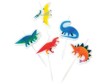 Party Dinosaur Birthday Candles 5ct | Three Rex Birthday | Dinosaur Baby Shower | Dinosaur Birthday Cake Decor | Prehistoric Animals