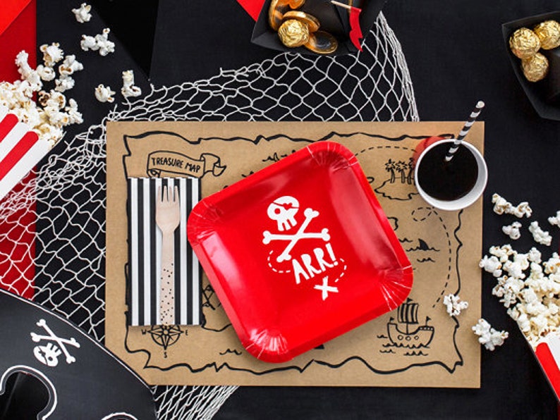 Red Pirate Dessert Plates 6pk Pirate Birthday Party Pirate Party Decor Treasure Island Ahoy It's a Boy Baby Shower Paper Plates image 2