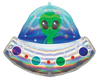 Alien Space Ship Foil Balloon 28" | Outer Space Party Decor | Boy's Birthday Party Balloon | Alien Decorations | Galaxy Party Decor