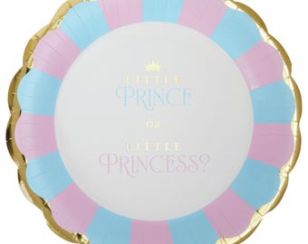 Gender Reveal Party Round Paper Plates 22cm - Pack Of 8