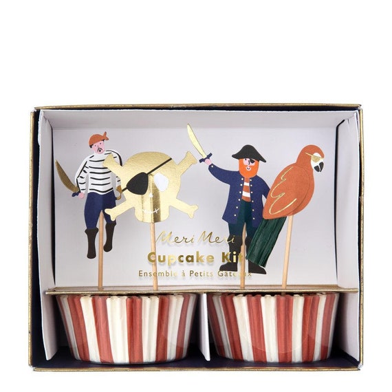 Pirate Cupcake Decorating Kit 24ct | Boys Birthday | Ahoy, It's a Boy Baby Shower | Treasure Island | Meri Meri Cupcake Wrappers & Toppers Il_570xn