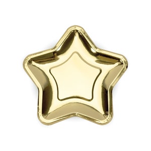 Metallic Gold Star Dessert Plates 6ct | Twinkle Little Star Baby Shower | New Year&#39;s Eve Decor | Outer Space Birthday | Gold Christmas Plate