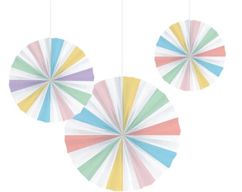 Pastel Striped Paper Fan Decorations 3ct | Ice Cream Birthday Party | Girls Birthday | Gender Neutral Baby Shower | Pastel Rainbow Decor