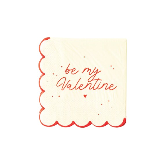 Be My Valentine Scallop Dessert Napkins 24ct | Valentine's Day Party | Galentine's Day Party | Valentine Tableware | Beverage Napkins Il_570xn