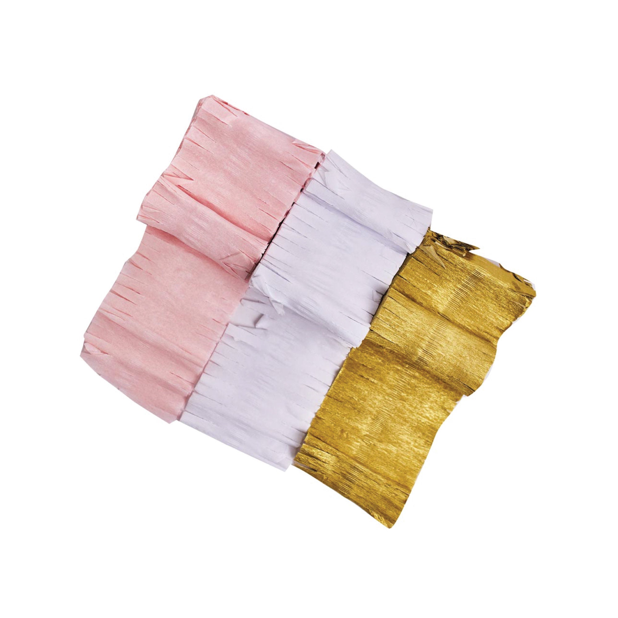 Crepe Paper Streamers 3 Rolls 32ft in 3 Colors (Pink/White/Gold Tone)