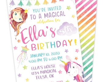 Magical Unicorn Birthday Party Invitation | Printable Unicorn Invite | Girls Birthday | Princess Invites | Personalized Digital Invitation