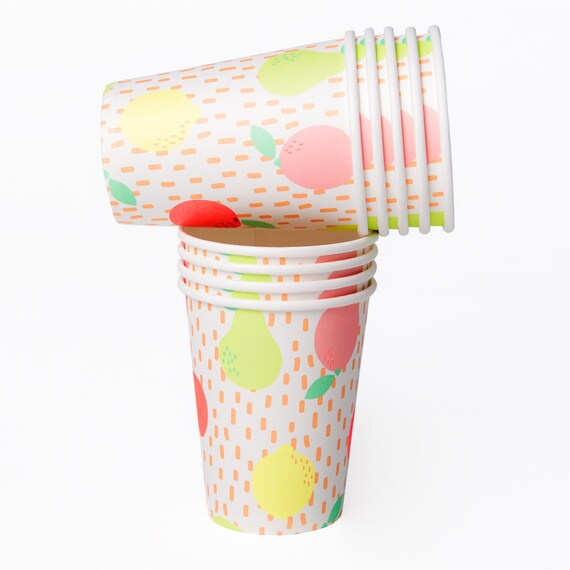 Sorbet Fruits Paper Cups | Two-tti Frutti Birthday | Tutti Frutti Party Decor | Summer Luau | Citrus Fruits Decor | Pack of 10 Party Cups Il_570xn