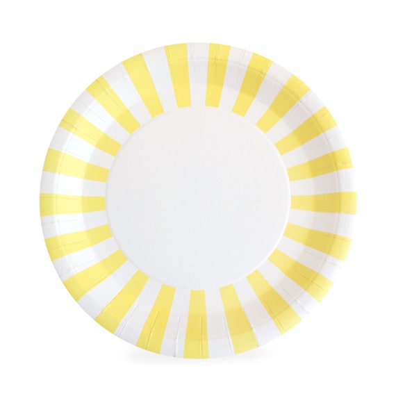 Yellow Striped Paper Plates 9" | Limoncello Striped Plates | Yellow and White Striped Plates | Pack of 12 Paper Plates Il_570xn