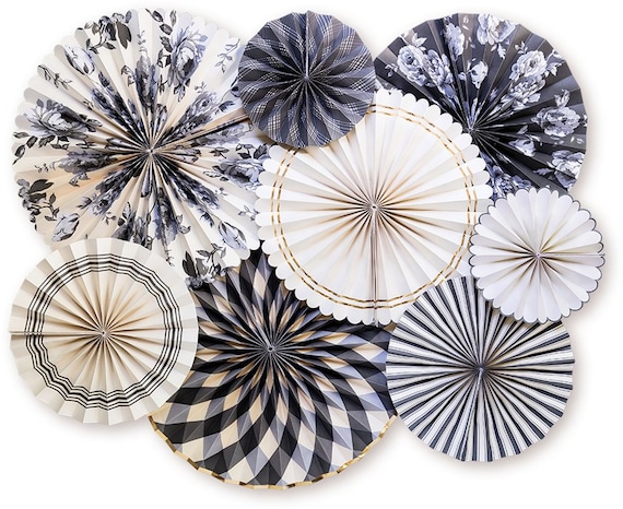 Gingham Farmhouse Party Fans | Christmas Party Decor | Black & White Buffalo Plaid Decor | Bridal Shower Decorations | Farmhouse Paper Fans Il_570xn