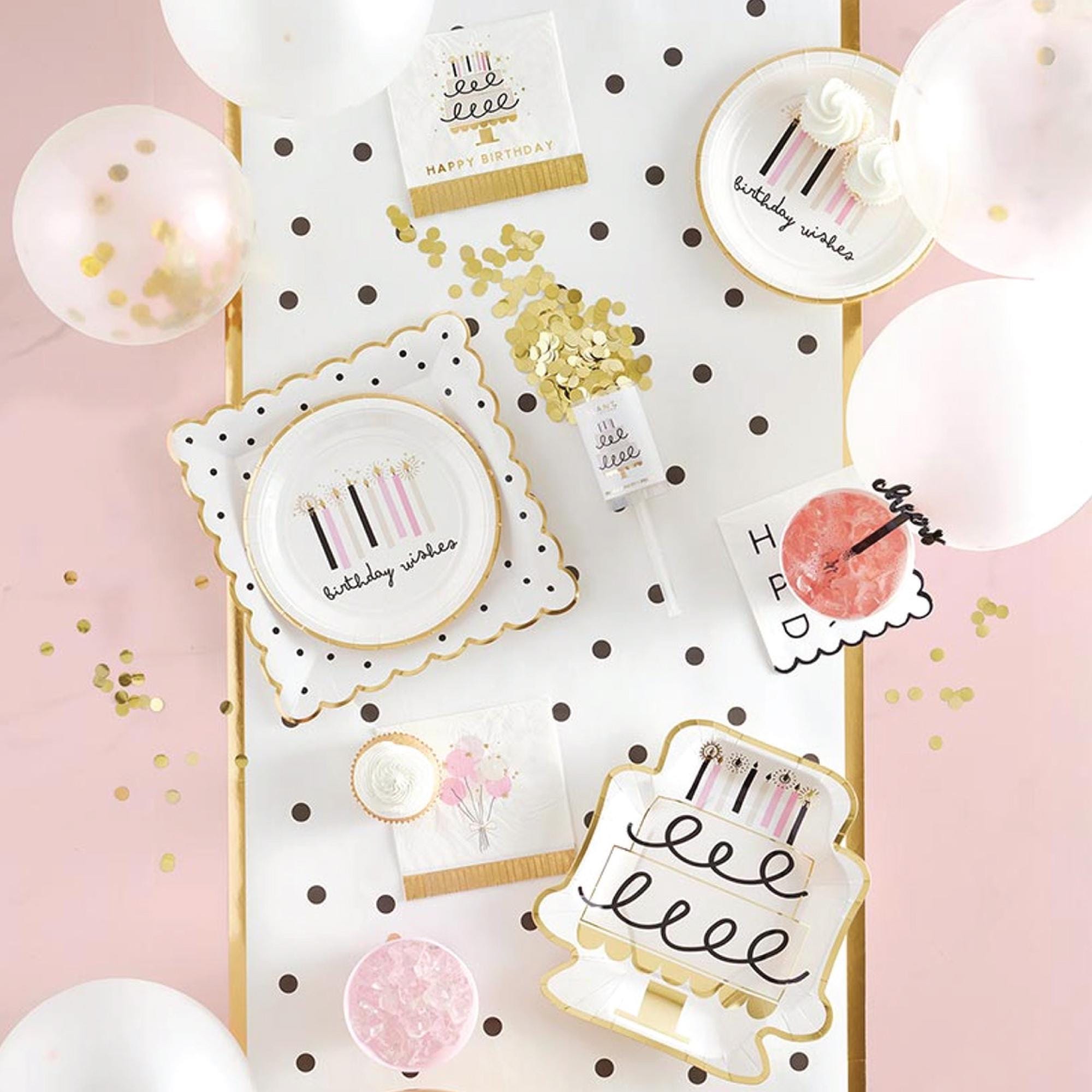 Geburtstagsservietten Mit Kuchen-Motiv & Goldfolie – 50 Stück, Rosa, 12,7 X 12,7 Cm