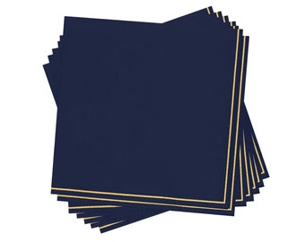 Navy & Gold Stripe Lunch Napkins 20ct | Navy Blue Napkins | Nautical Baby Shower | Navy Party Decor | 4th of July Napkins | Patriotic Napkin