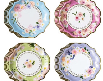 Floral Tea Party Lunch Plates (16ct) – Scalloped Paper Plates for Bridal or Baby Shower