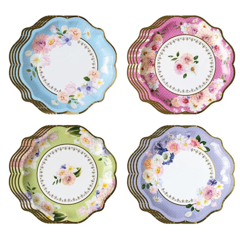 Floral Tea Party Assorted Lunch Plates 16ct Tea for Two Birthday Bridal Shower Tea Party Floral Baby Shower Easter Party