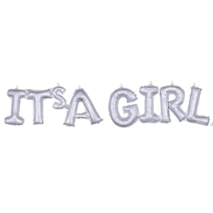 Silver It's A Girl Letter Balloon Banner | Gender Reveal Announcement | Girl Baby Shower Decor | Silver Balloon Garland | Silver Baby Shower