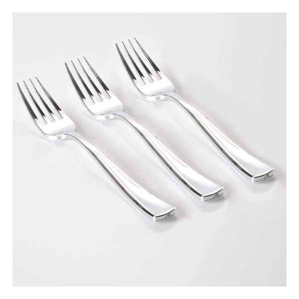 Classic Silver Plastic Forks 20ct | Plastic Silverware | Birthday Party Utensils | Disposable Flatware | Wedding Utensils | Reusable Cutlery