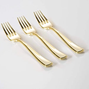 Klassische Gold Plastik Gabeln 20ct, Plastiksilberbesteck, Einwegbesteck, Goldhochzeitsbesteck, Junggesellinnenparty, Geburtstag, Babyparty