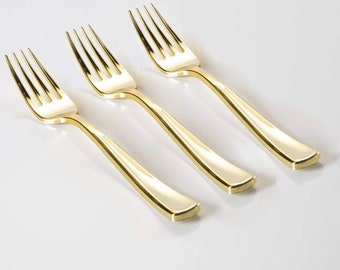 Classic Gold Plastic Forks 20ct, Plastic Silverware, Disposable Flatware, Gold Wedding Cutlery, Bachelorette Party, Birthday, Baby Shower