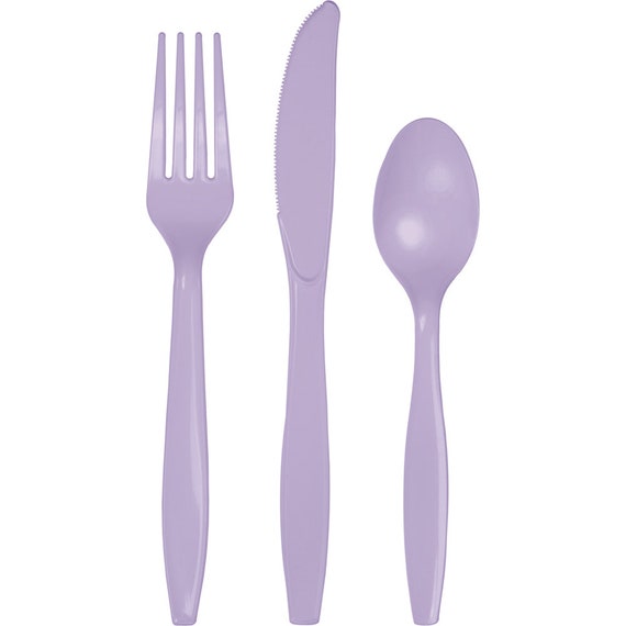 Lavender Plastic Cutlery Service for 8 Plastic Silverware Party