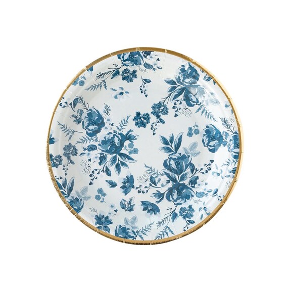 Blue Floral Dessert Plates 8ct Coastal Table Decor 4th of July