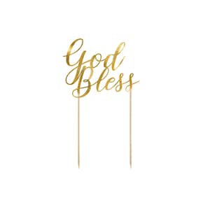 Gold God Bless Cake Topper | Religious Baby Shower | Baby Dedication | Christening Party | Baptism Cake Decor | First Communion Cake Topper