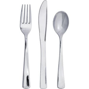 SALE | Silver Premium Plastic Cutlery Service for 8 | Silverware | Party Utensils | Birthday Party | Disposable Flatware | Wedding Tableware