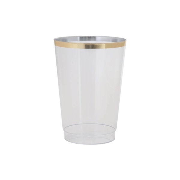12oz Clear Gold-Trimmed Plastic Cups 20ct | Wedding Cups | Baby Shower Cups | Bridal Shower Cups | Birthday Cups | Bachelorette Party Cups