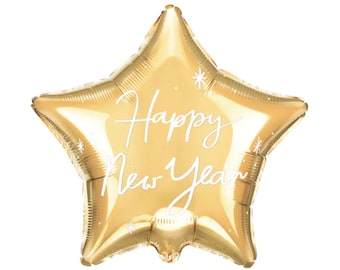 Matte Gold Happy New Year Star Foil Balloon 17in | New Year's Eve Balloons | New Year's Eve Party Decorations | Happy New Year Gold Balloon