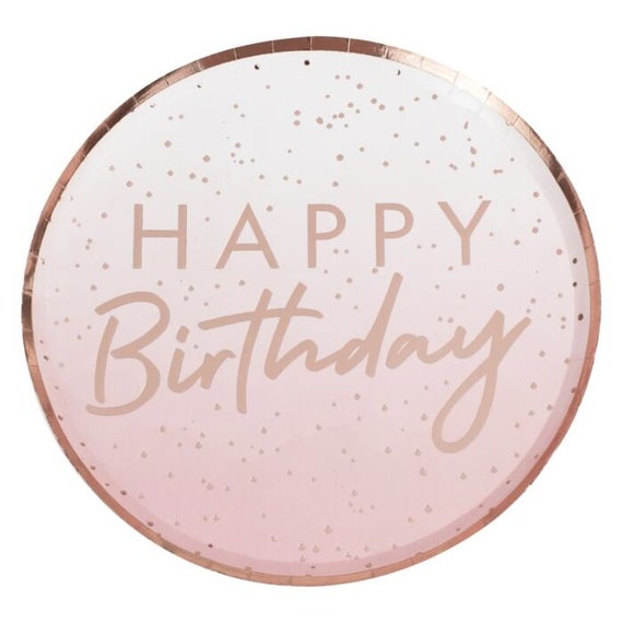 Rose Gold Ombre Happy Birthday Lunch Plates | Milestone Birthday Party for Her | 21st Birthday | Sweet 16 Decor | Pack of 8 Paper Plates Il_570xn