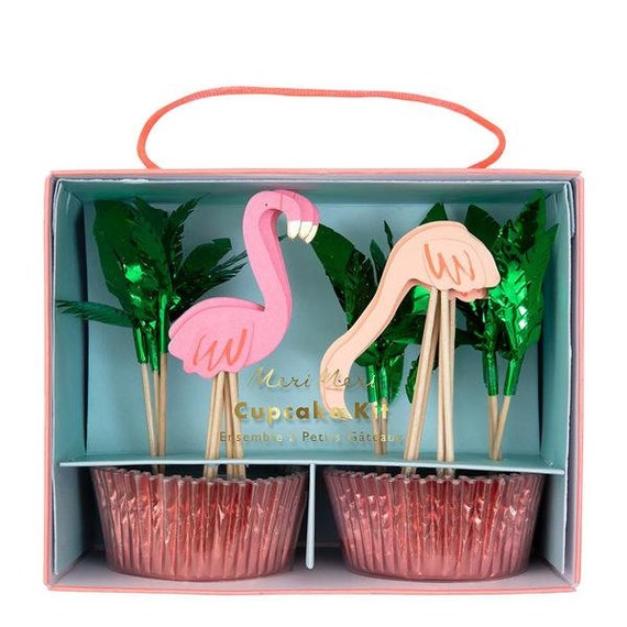 Flamingo Cupcake Kit | Tropical Baby Shower | Flamingo Party Decor | Summer Pool Party | Bridal Shower | Bride & Flock | Pack of 24 Il_570xn