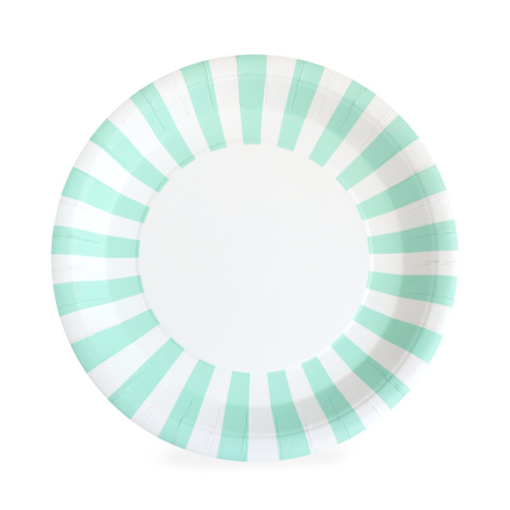 Plates Mint Green & White Stripe Paper Plates 9 12ct Etsy