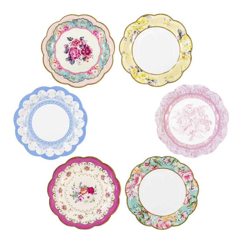 Assorted Vintage Tea Party Dessert Plates 12ct Tea for 2 Birthday Tea Party Baby Shower Tea Party Bridal Shower Floral Garden