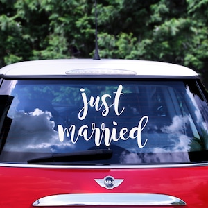 Just Married Car Sticker | White Wedding Reception Decor | Just Married Wedding Sign | Wedding Sticker | Wedding Get Away Car Sticker