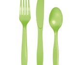 Lime Green Plastic Cutlery Service for 8 Silverware Fiesta Party Utensils Birthday Party Disposable Flatware Baby Shower Decor