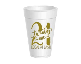 Gold 21st Birthday Cups with Lids (10ct) – Legal at Last Party Drinkware