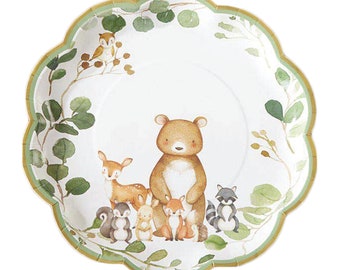 Woodland Baby Shower Lunch Plates 16ct – Forest Animals Paper Plates