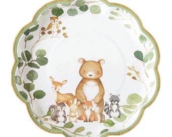 Woodland Baby Shower Lunch Plates 16ct | Forest Animals Baby Shower Decor | Woodland First Birthday Party | Paper Plates