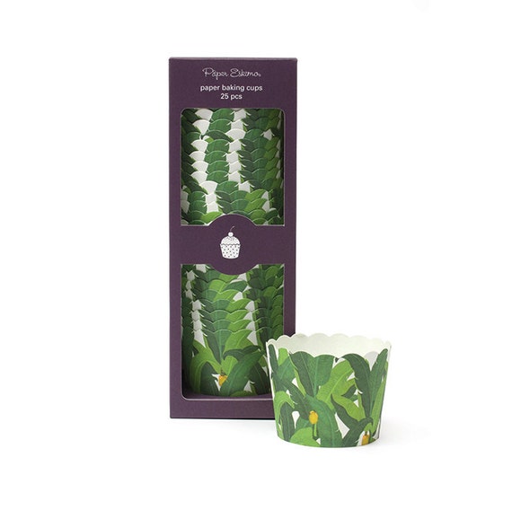 Tropical Leaf Baking Cups 3 oz | Tropical Snack Cups | Safari Party Candy Cups | Jungle Party Decor | Pack of 25 Paper Baking Cups Il_570xn