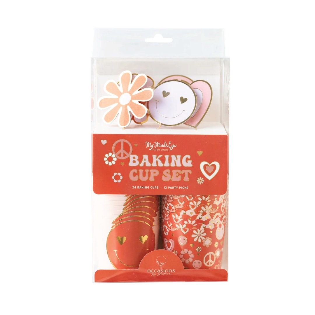 Retro Valentine Baking Cups 24ct & Cupcake Toppers 12ct Groovy
