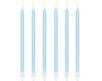 Tall Light Blue Birthday Candles 12ct | Anniversary Party Cake Toppers | Boys Birthday Party Cake Decorations | Blue Birthday Cake Candles