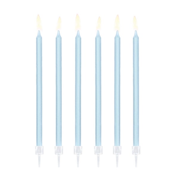 Tall Light Blue Birthday Candles 12ct | Anniversary Party Cake Toppers | Boys Birthday Party Cake Decorations | Blue Birthday Cake Candles