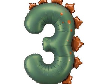 Dark Green Dinosaur Number Three Foil Balloon 36in – Dino 3rd Birthday