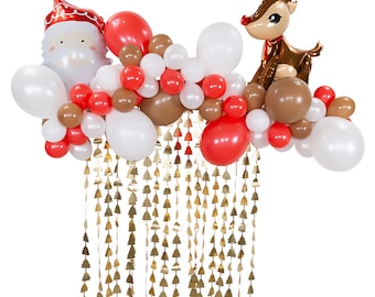 Santa & Reindeer Christmas Balloon Garland Kit 6ft | Christmas Photo Backdrop | Kids Christmas Birthday Party | Secret Santa Balloon Arch