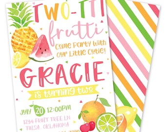 Twotti Frutti Birthday Party Invitation | Girl's Fruity Birthday Card | Tutti Fruitti Printable Invite | Personalized Digital Invitation