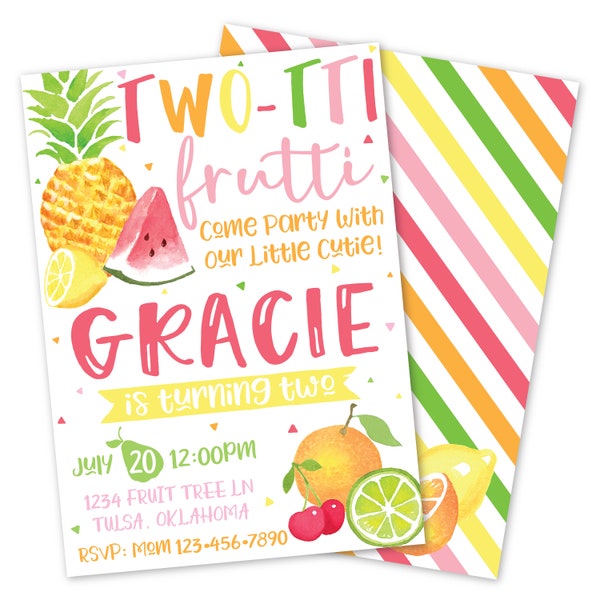 Twotti Frutti Birthday Party Invitation | Girl's Fruity Birthday Card | Tutti Fruitti Printable Invite | Personalized Digital Invitation