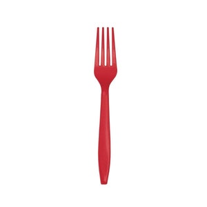 May include: A red plastic fork.